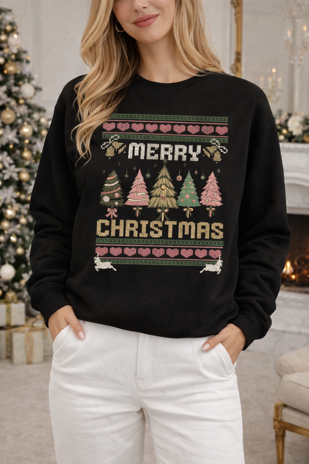 Merry Christmas Vintage Knit Crewneck Sweatshirt