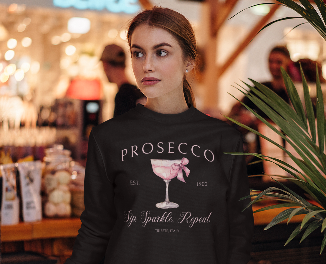 Prosecco “Sip, Sparkle, Repeat” Luxury Crewneck Sweatshirt