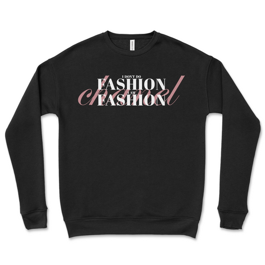 Black sweatshirt with text design on a white background