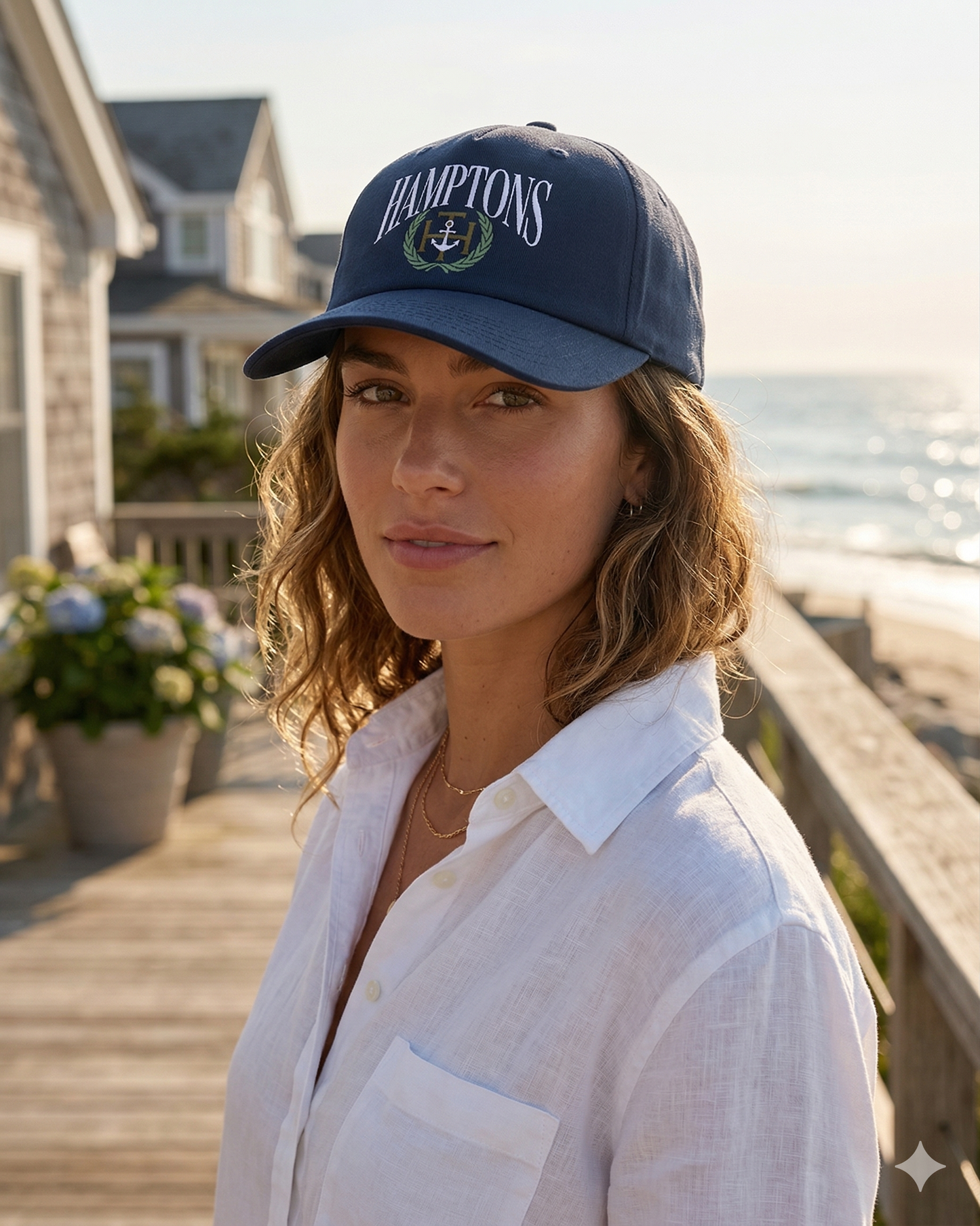 Model wearing Navy Hamptons Heritage Dad Cap 